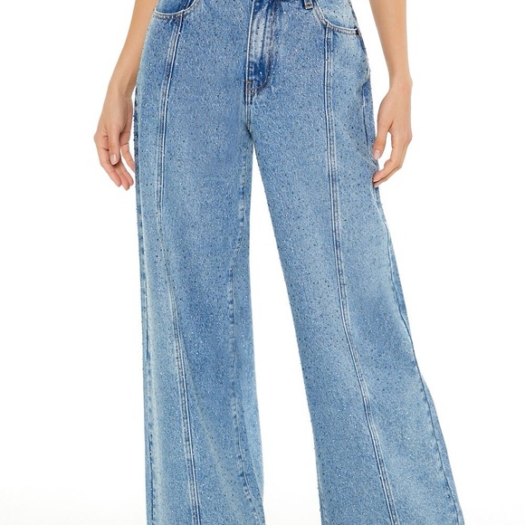 Forever 21 High Rise Wide Leg Rhinestone Denim Jeans Blue Size 25 Y2K Sparkle - Picture 7 of 11